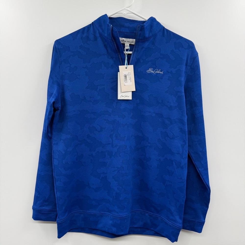 Peter Millar Sea Island Youth L Blue Camo Performance Quarter-Zip NWT